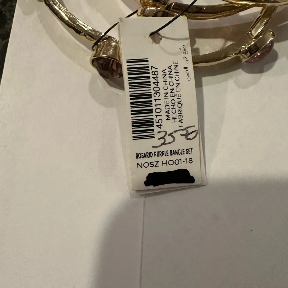 Chico's Gold stretch Bangles with Purple and Silver Accents.  Three (3).